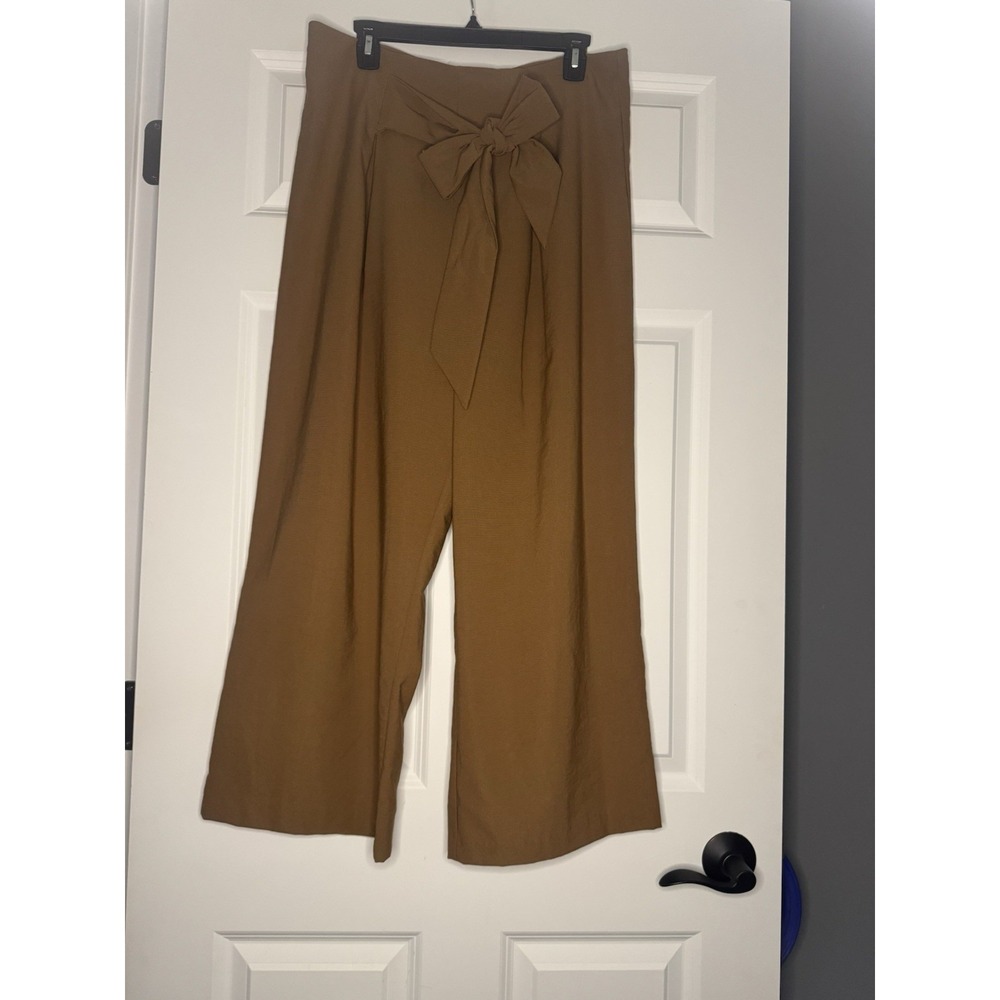 Cremieux High Waist Cropped Wide Leg Dress Pants W Bow Size 12 Brown